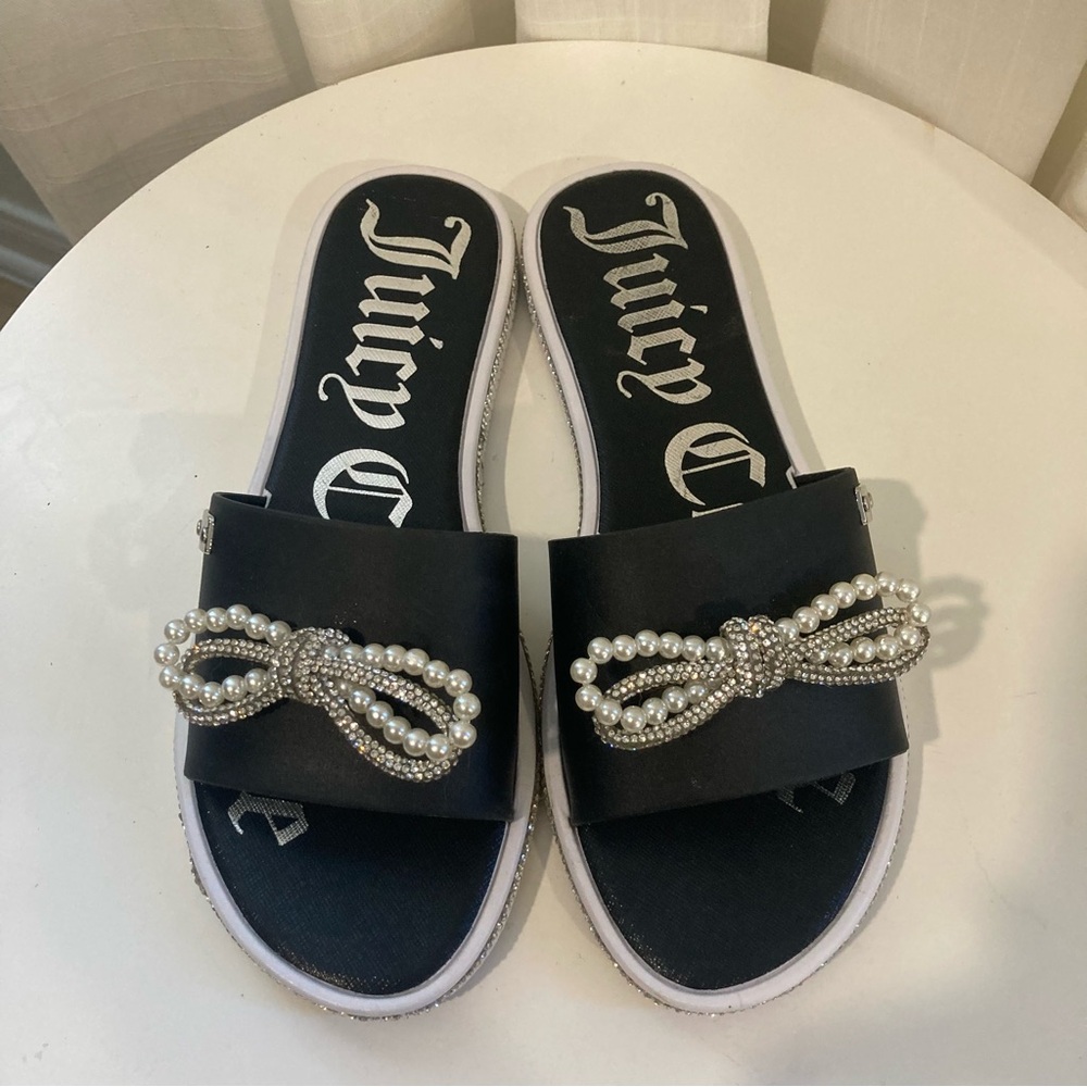 JUICY COUTURE  Black Slides Sandals Bling Size 7 YASSQUEEN